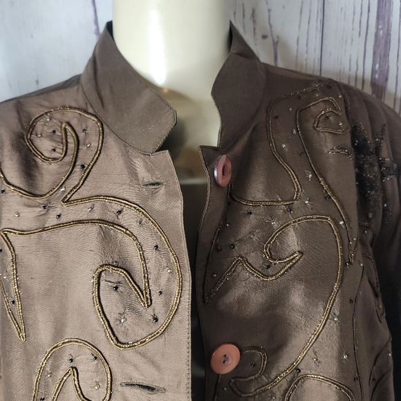 Vintage Anage Brown Silk/Sequin Jacket - Picture 4 of 11
